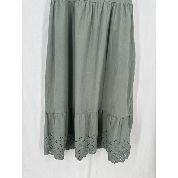 Terra Sky Dress Womens 3X Green Maxi Eyelet Pockets Boho Cottagecore Tiered - Picture 6 of 9